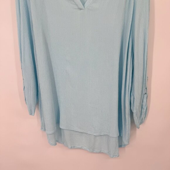 Chicos 2 Womens Light Blue V-Neck Crinkle Rayon Blouse Tunic Top Size Large - Picture 5 of 14
